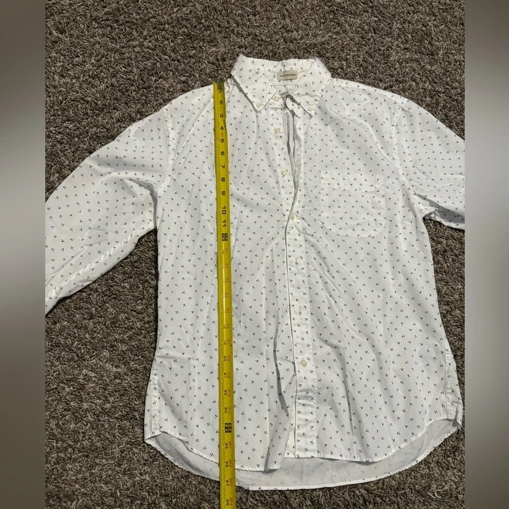 J. Crew Men's White and Black Patterned Shirt